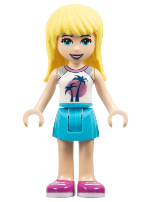Friends Stephanie - Medium Azure Skirt, White Top with Palm Trees