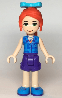 Friends Mia - Dark Purple Shorts, Dark Azure Plaid Shirt, Red Ponytail, Bow