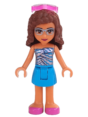 Friends Olivia (Nougat) - Dark Azure Skirt, Dark Azure and Bright Pink Top, Dark Pink Shoes, Sunglasses