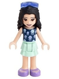 Friends Emma - Light Aqua Layered Skirt, Dark Blue Top with Jellyfish, Trans-Purple Sunglasses