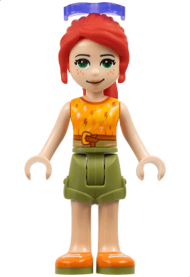 Friends Mia - Olive Green Shorts, Orange and Bright Light Orange Top with Lightning Bolts, Orange Shoes, Sunglasses