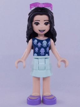 Friends Emma - Light Aqua Layered Skirt, Dark Blue Top with Jellyfish, Trans-Dark Pink Sunglasses