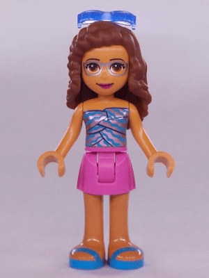 Friends Olivia (Nougat) - Dark Pink Skirt, Metallic Pink Top with Wavy Dark Azure Lines, Sunglasses