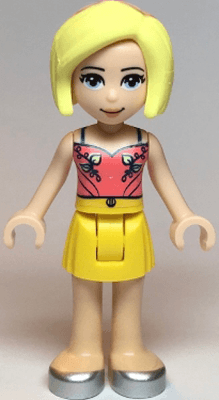 Friends Roxy - Coral Halter Top with Bright Light Green Leaves, Yellow Skirt, Silver Shoes