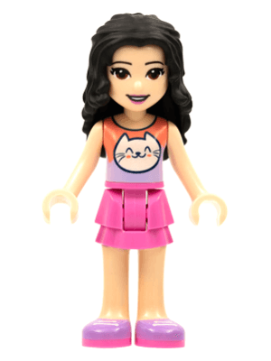 Friends Emma - Coral and Lavender Cat Shirt, Dark Pink Skirt, Medium Lavender Shoes