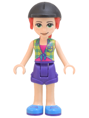 Friends Mia - Lime Plaid Shirt, Dark Purple Shorts, Black Riding Helmet