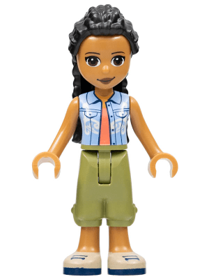 Friends Dr. Makena - Olive Green Trousers, Tan Shoes, Bright Light Blue Vest over Coral Shirt
