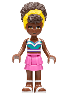 Friends Nandi - White and Dark Turquoise Bikini Top, Dark Pink Skirt, White Sandals, Yellow Head Wrap