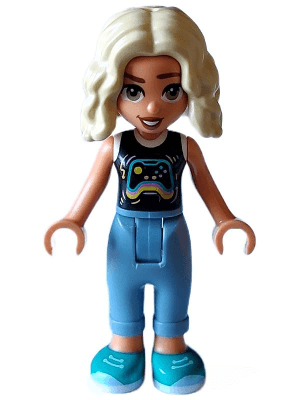 Friends Nova - Black and White Shirt with Video Game Controller, Sand Blue Trousers with Cuffs, Dark Turquoise Shoes