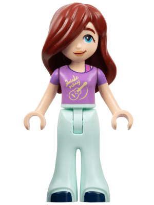 Friends Paisley - Medium Lavender Shirt with Guitar, Light Aqua Trousers Bell-Bottoms, Dark Blue Shoes