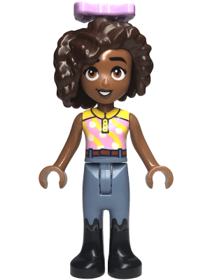 Friends Aliya - Yellow and Bright Pink Top, Sand Blue Trousers, Black Boots, Lavender Bow