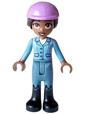 Friends Aliya - Bright Light Blue Jacket, Sand Blue Trousers, Black Boots, Medium Lavender Horse Riding Helmet