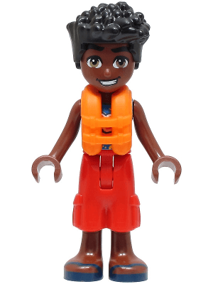 Friends Zac - Blue Shirt with Red Symbols and Yellow Splotches, Red Trousers, Dark Blue Sandals, Orange Life Jacket