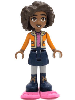 Friends Aliya - Orange Jacket over Dark Pink Sweater, Dark Blue Skirt, Dark Pink Snowshoes