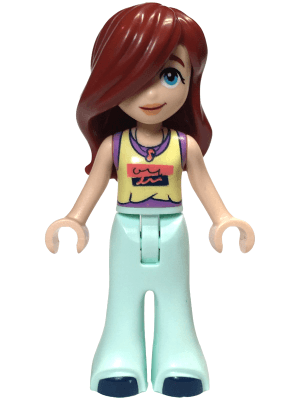 Friends Paisley - Bright Light Yellow and Medium Lavender Tank Top, Light Aqua Trousers Bell-Bottoms, Dark Blue Shoes