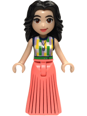 Friends Emma (Adult) - Pleated Coral Skirt, Dark Blue, Medium Lavender, Yellow, Green, and White Top