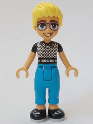 Friends Olly - Black and White Mesh T-Shirt, Dark Azure Trousers, Black Shoes