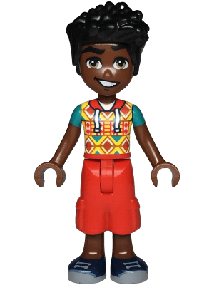 Friends Zac - Yellow Top with Geometric Shapes, Red Cropped Trousers, Dark Blue Shoes