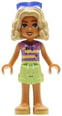 Friends Nova - Medium Lavender Sleeveless Hoodie with Dachshund, Yellowish Green Shorts, Bright Light Yellow Sandals, Glasses