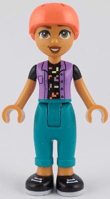 Friends Nova - Medium Lavender Vest over Black Shirt, Dark Turquoise Trousers, Coral Helmet