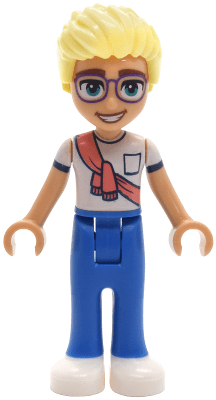 Friends Olly - White Shirt with Coral Scarf, Blue Trousers, White Shoes