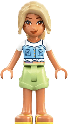 Friends Sara - Bright Light Blue Top, Ostomy Bag, Yellowish Green Shorts, Bright Light Yellow Sandals