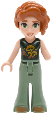 Friends Autumn - Dark Green Top with Mushrooms, Sand Green Trousers Bell-Bottoms, Medium Nougat Shoes