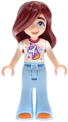 Friends Paisley - White Unicorn T-shirt, Bright Light Blue Trousers Bell-Bottoms, Orange Shoes