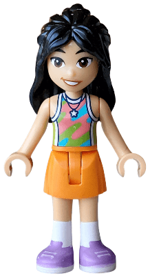 Friends Liann - Lime, Coral and Medium Azure Tank Top, Orange Skirt, Medium Lavender Shoes