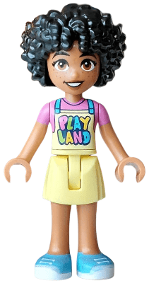 Friends Sonia - Bright Light Yellow 'PLAYLAND' Apron, Dark Pink T-Shirt, Medium Azure Shoes
