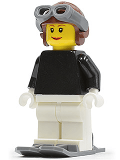 LEGO FIRST LEGO League (FLL) Climate Connections Skier Female Black Top Reddish Brown Aviator Cap (fst014) minifigure