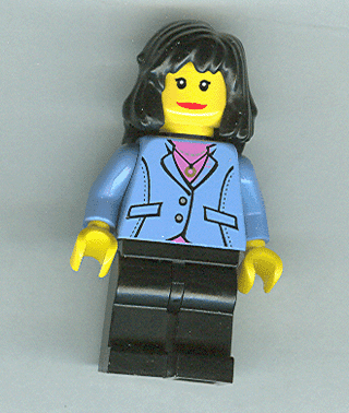 LEGO Medium Blue Jacket Black Mid-Length Female Hair (game006) Town / City Minifigure