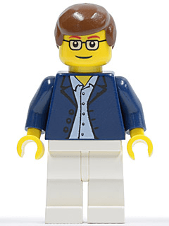 LEGO Dark Blue Jacket Light Blue Shirt Square Glasses Brown Male Hair (game007) minifigure