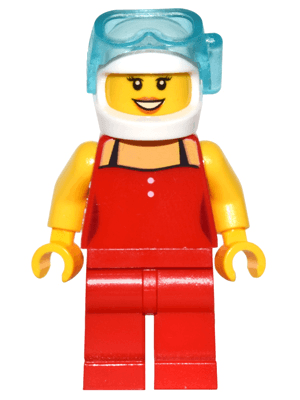 LEGO Red Female Top with 2 White Buttons and Black Straps Scuba Mask Dark Orange Lips (game010) Promotional Minifigure