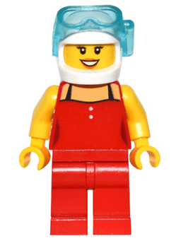 LEGO Red Female Top with 2 White Buttons and Black Straps Scuba Mask Dark Orange Lips (game010) minifigure