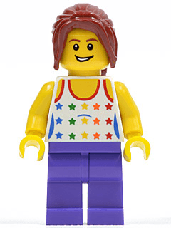 LEGO Shirt with Female Rainbow Stars Pattern Dark Purple Legs Dark Red Hair Ponytail Long with Side Bangs (gen060) minifigure