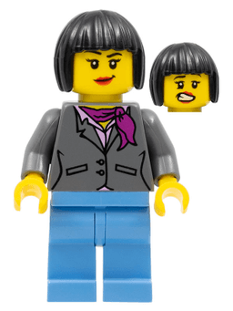LEGO Dark Bluish Gray Jacket with Magenta Scarf Black Bob Cut Hair (gen062) minifigure