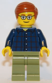 LEGO Plaid Button Shirt Olive Green Legs Dark Orange Smooth Hair (gen064) minifigure