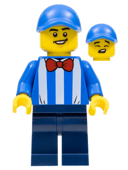 LEGO Newsstand Worker Blue Cap Striped Shirt Red Bow Tie (gen160) minifigure