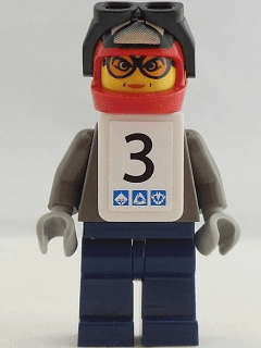 LEGO Snowboarder Dark Gray Shirt White Vest Number 3 Sticker on Both Sides (gg002s) Sports Minifigure