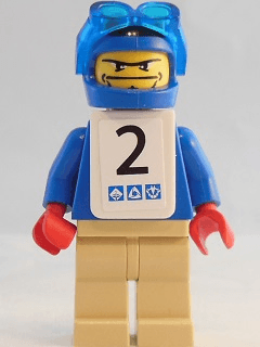 Snowboarder, Blue Shirt, Tan Legs, White Vest, Number 2 Sticker on Both Sides