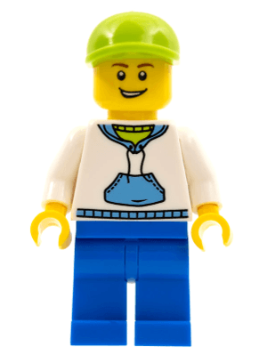 LEGO White Hoodie with Medium Blue Pocket Lime Short Bill Cap (hol016) City Minifigure