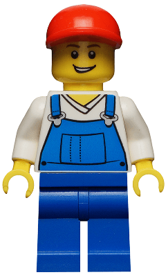 LEGO Overalls Blue over V-Neck Shirt Red Short Bill Cap (hol019) minifigure