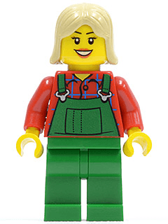 LEGO Overalls Farmer Green Tan Female Hair (hol020) City Minifigure