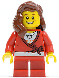 LEGO Sweater Cropped with Bow Heart Necklace Red Short Legs Reddish Brown Female Hair over Shoulder (hol031) City Minifigure
