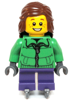 LEGO Winter Jacket Zipper Dark Purple Short Legs Reddish Brown Female Hair Mid-Length Ice Skates (hol039) City Minifigure