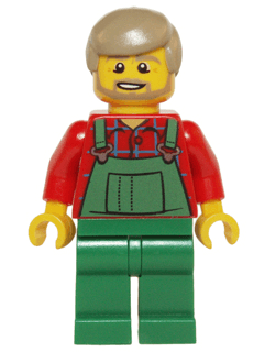LEGO Overalls Farmer Green Dark Tan Hair and Beard (hol067) City Minifigure