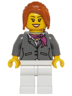 LEGO Dark Bluish Gray Jacket with Magenta Scarf Dark Orange Hair Ponytail Long with Side Bangs (hol068) minifigure