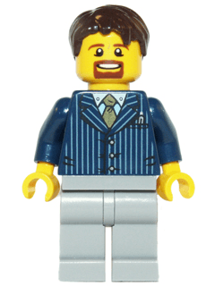 LEGO Businessman Pinstripe Jacket and Gold Tie Dark Brown Hair Short Tousled with Side Part (hol069) City Minifigure