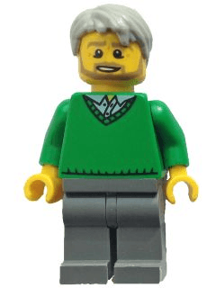 LEGO Green V-Neck Sweater Light Bluish Gray Short Tousled Hair Beard (Thanksgiving Pop) (hol071) City Minifigure